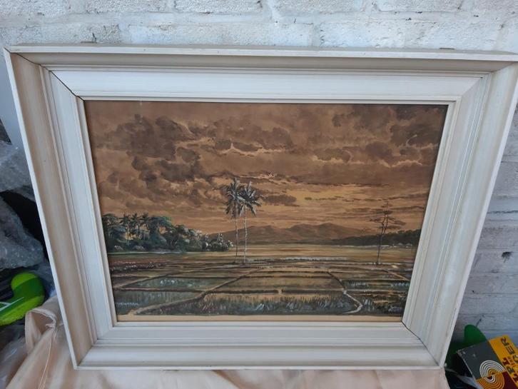 Aquarel, Indonesisch landschap, van Soewardja, werkers, Antiek en Kunst, Kunst | Schilderijen | Klassiek, Ophalen
