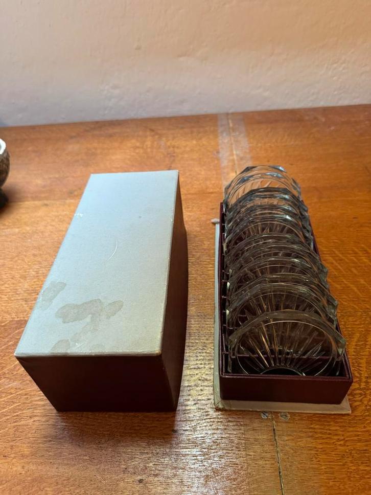 Vintage Glazen Onderzetters - Set van 12, Huis en Inrichting, Woonaccessoires | Onderzetters, Zo goed als nieuw, Glas of Kopje