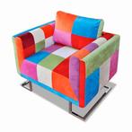 Fauteuil met patchwork ontwerp en verchroomde poten kubus st, Verzenden, Nieuw, Hout, 50 tot 75 cm