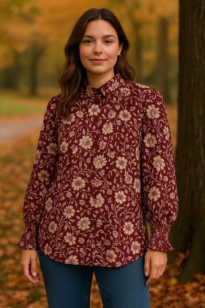 Mooie blouse met bloemenprint - Maat XL, Kleding | Dames, Blouses en Tunieken, Nieuw, Maat 46/48 (XL) of groter, Rood, Ophalen of Verzenden