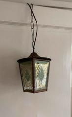 Antieke hanglamp van glas en koper, Ophalen of Verzenden, Gebruikt, Glas, Minder dan 50 cm