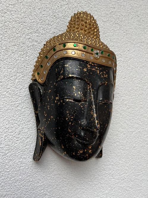Boeddha Thailand Thaise buddha met strass hout handwerk, Huis en Inrichting, Woonaccessoires | Boeddhabeelden, Gebruikt, Ophalen of Verzenden