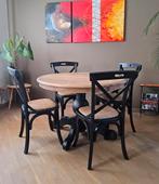 Brocante ronde tafel met 4 bistrostoelen, Huis en Inrichting, Tafels | Eettafels, 100 tot 150 cm, Ophalen of Verzenden, Zo goed als nieuw