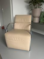 Lederen fauteuil met chromen frame stoel, Huis en Inrichting, Fauteuils, Ophalen, Zo goed als nieuw, 50 tot 75 cm, Leer