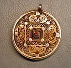 Vintage Zilveren, Dubbelzijdige Tibetaanse Mandala Hanger, Ophalen of Verzenden, Zo goed als nieuw, Zilver, Zilver