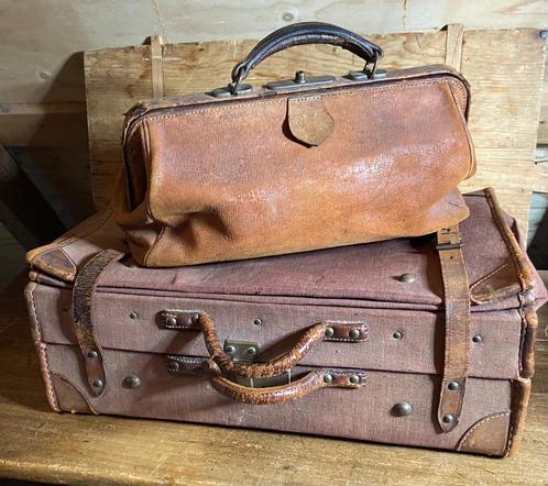 Antieke bruine leren Dokterstas *Nous Deux*, Antiek en Kunst, Curiosa en Brocante, Ophalen of Verzenden