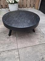 Zwarte metalen salontafel van mangohout merk Goossens. Ø74cm, Huis en Inrichting, Tafels | Salontafels, Ophalen, 50 tot 100 cm