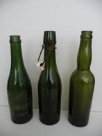 3 oude Belgische bierflesjes, groen glas, Flesje(s), Ophalen of Verzenden