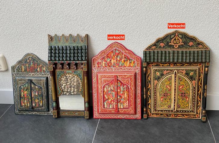 Oosterse Marokko spiegels handbeschilderd oud vintage, Huis en Inrichting, Woonaccessoires | Spiegels, Gebruikt, Minder dan 50 cm
