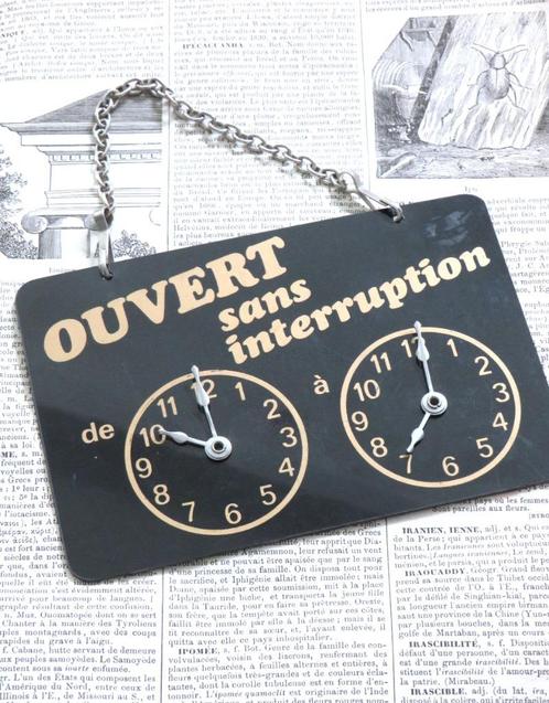 Frans vintage café-/ winkelbordje “Ouvert sans interruption”, Antiek en Kunst, Curiosa en Brocante, Ophalen of Verzenden