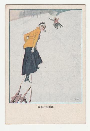 Dame in de sneeuw.  Wennerberg.  Illustrateurs. beschikbaar voor biedingen