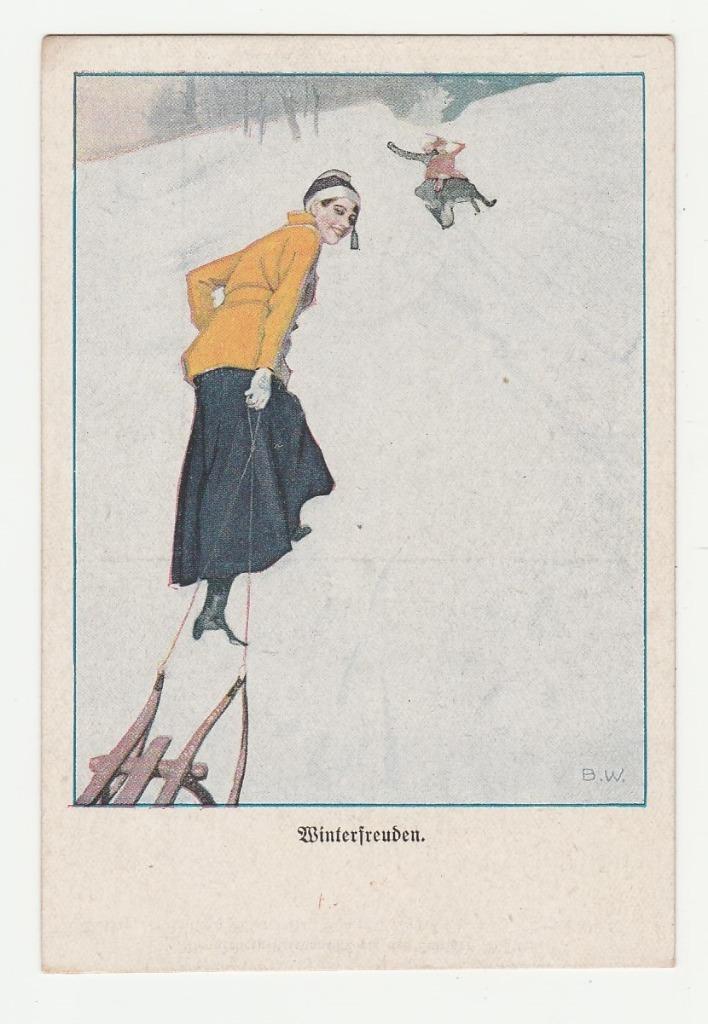 Dame in de sneeuw.  Wennerberg.  Illustrateurs., Verzamelen, Ansichtkaarten | Themakaarten, Ongelopen, Voor 1920, Overige thema's