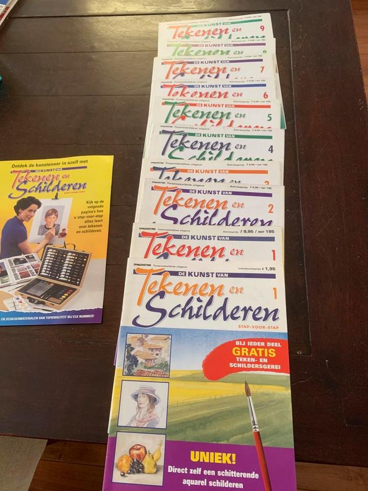 Tekenen en schilderen nr 1 tm 9 met kist en palet, Hobby en Vrije tijd, Schilderen, Ophalen of Verzenden