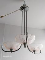 Vintage Art Deco kroonluchter chroom en roze glas, Antiek en Kunst, Antiek | Lampen, Ophalen