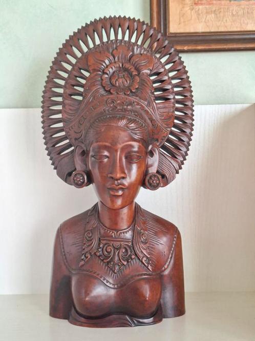 Prachtig! Buste Balinese Djanger danseres/ houtsnijw./ '50, Antiek en Kunst, Kunst | Beelden en Houtsnijwerken, Ophalen of Verzenden