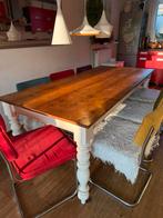 Brocante tafel teak met bolpoten 206 x 95 cm, Huis en Inrichting, Tafels | Eettafels, Ophalen, Gebruikt, Landelijk brocante, Teakhout