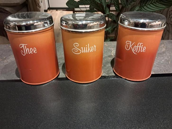 Vintage Oranje Keukenset: Koffie, Thee, Suiker, Huis en Inrichting, Keuken | Keukenbenodigdheden, Gebruikt, Ophalen