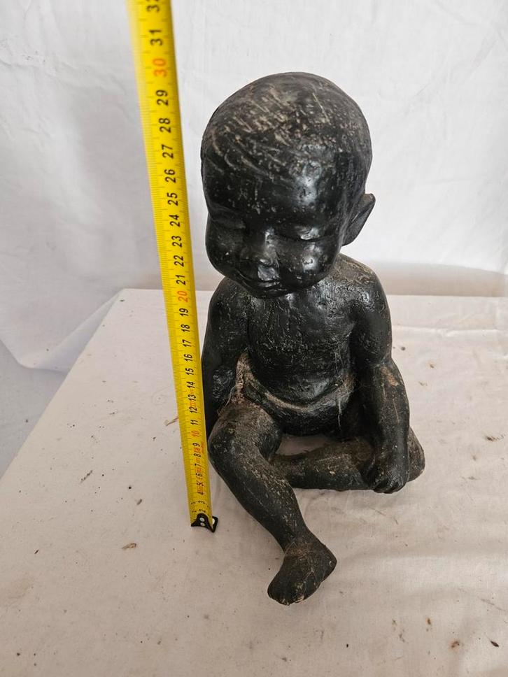Antiek Zwart Beeldje Baby, Antiek en Kunst, Kunst | Beelden en Houtsnijwerken, Ophalen of Verzenden