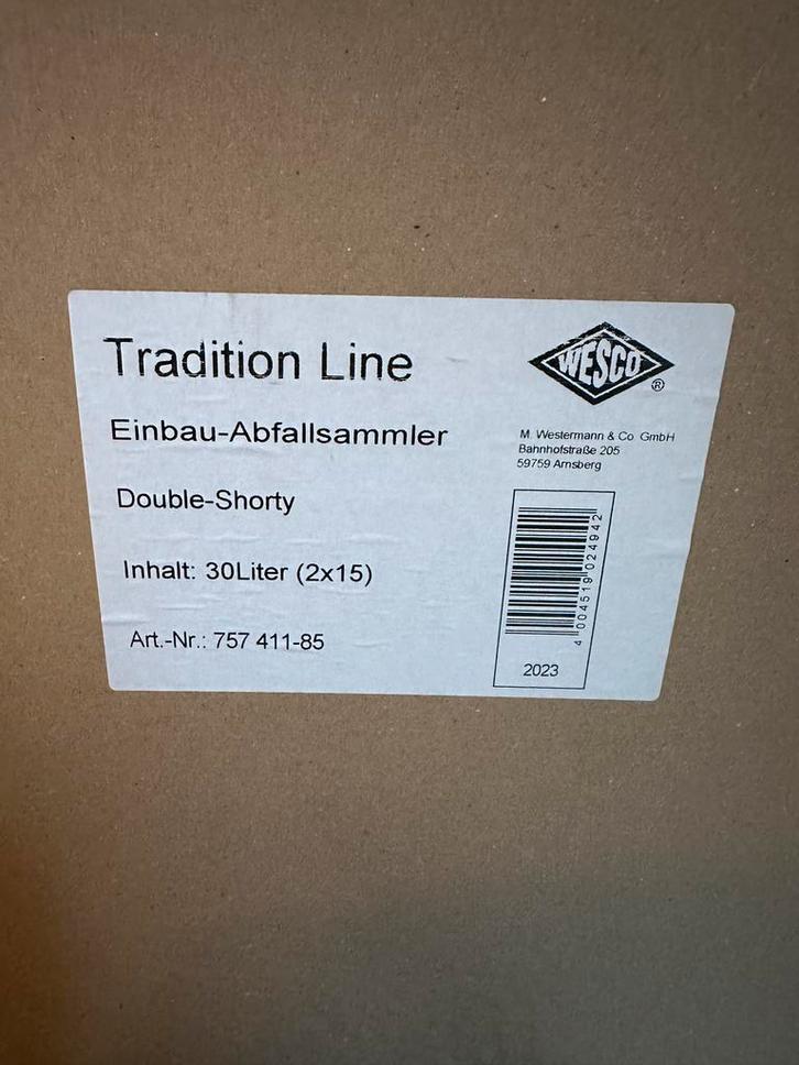 Wesco Double-Shorty Inbouw Afvalemmer - Nieuw!, Huis en Inrichting, Keuken | Keukenbenodigdheden, Nieuw, Ophalen of Verzenden