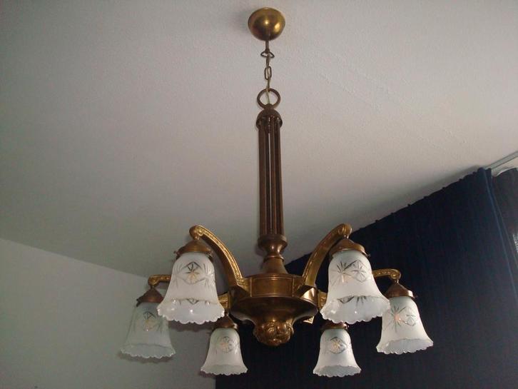 Franse Art Deco Hanglamp 6 Armen ca. 1930, Antiek en Kunst, Antiek | Lampen, Ophalen