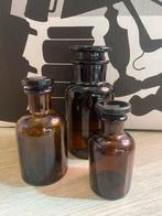 Set van 3 Apothekerspotten Bruin Glas - Dille en Kamille, Overige kleuren, Verzenden, Minder dan 50 cm, Glas
