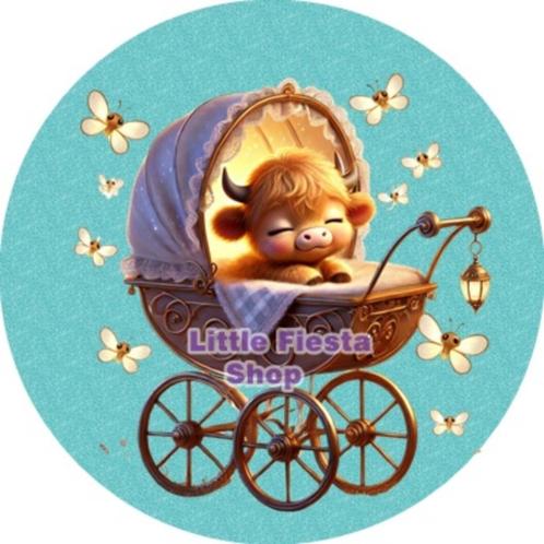 LF6457 ouwel kalfje wagen 20x4,7cm eetbare cupcake rondjes, Hobby en Vrije tijd, Taarten en Cupcakes maken, Nieuw, Versiering