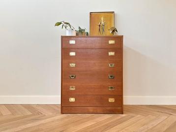 Vintage ladekast hout messing jaren 50/60 Deens beschikbaar voor biedingen