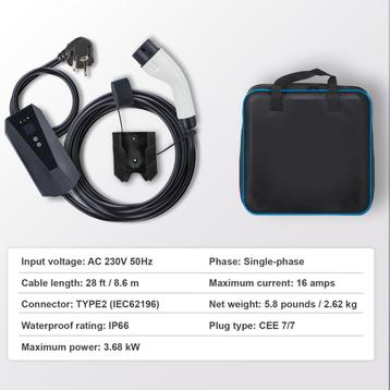 VEVOR Draagbare Ev Laadkabel 3.68kW NIEUW beschikbaar voor biedingen
