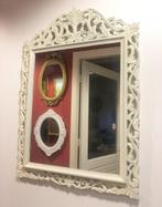 Vintage brocante barok spiegel hout wit rechthoek 80 x 58 cm, Huis en Inrichting, Woonaccessoires | Spiegels, Minder dan 100 cm