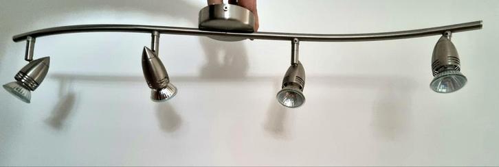 Plafondlamp met 4 Spots - Mat Staal, Huis en Inrichting, Lampen | Plafondlampen, Gebruikt, Metaal, Ophalen of Verzenden