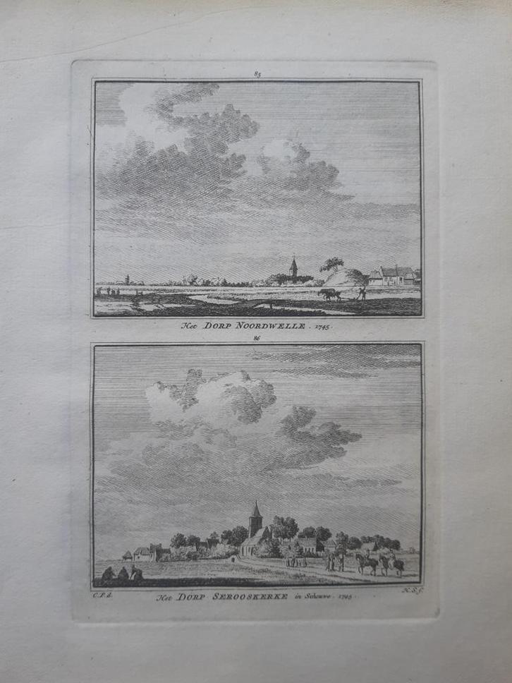 85-86*/ Dorp Noordwelle en Serooskerke Schouwe  gravure 1754, Antiek en Kunst, Kunst | Etsen en Gravures, Ophalen of Verzenden