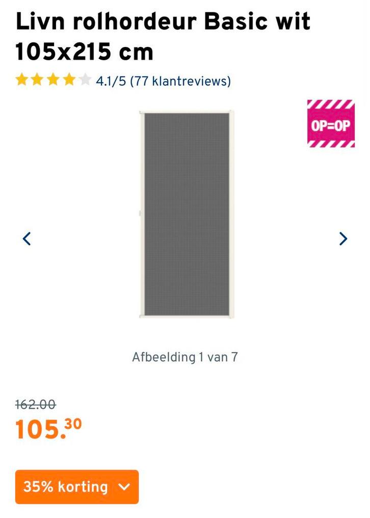 Rolhordeur nieuw, verkeerd besteld., Doe-het-zelf en Verbouw, Deuren en Horren, Nieuw, Hordeur, 200 tot 215 cm, 100 tot 120 cm