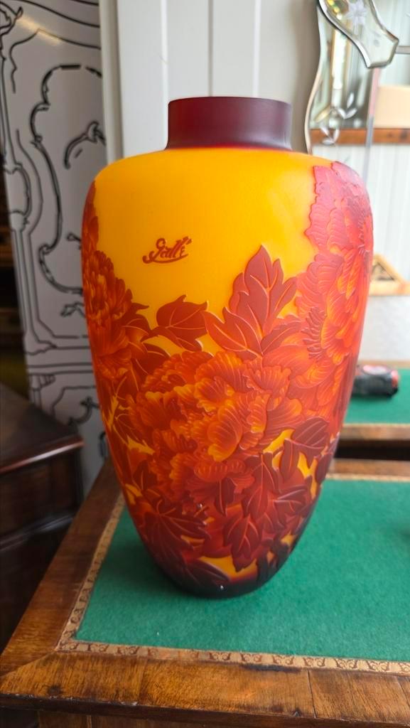 Gallë glaspasta geetste grote vaas 40 cm, Antiek en Kunst, Antiek | Glas en Kristal, Ophalen of Verzenden