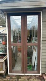 Nette hardhouten dubbele deur met glas, Deurkozijn, Gebruikt, 75 tot 150 cm, Hout