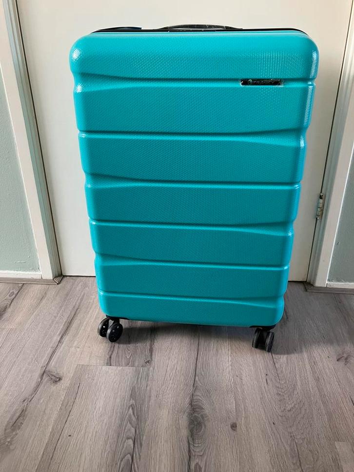 KOFFER FRANKY  L 76 CM MET UITBREIDINGSPLOOI AQUA BLAUW, Sieraden, Tassen en Uiterlijk, Koffers, Nieuw, Hard kunststof, 70 cm of meer