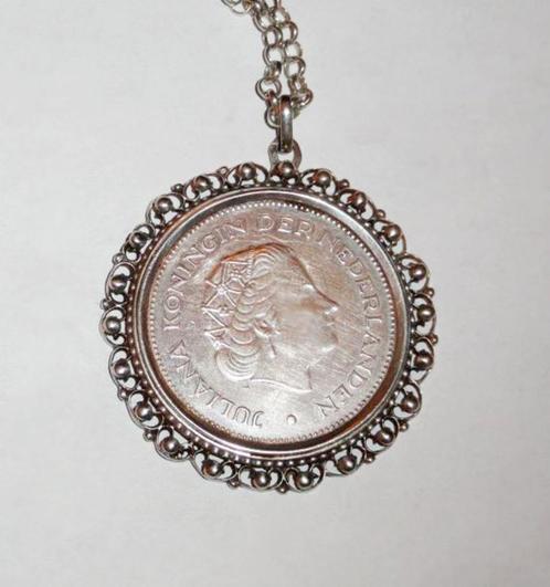 Ketting Hanger Munt Gulden Zilveren Tientje 1970, Sieraden, Tassen en Uiterlijk, Antieke sieraden, Ketting, Zilver, Ophalen of Verzenden
