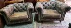 Set 2 Chesterfield club fauteuils vintage grijs + BEZORGING, Huis en Inrichting, Fauteuils, Gebruikt, ., Chesterfield, Ophalen of Verzenden