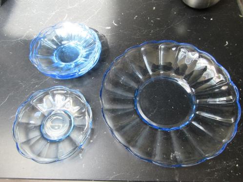 Retro vintage gebak set Saksenglas Walther blauw glas, Verzamelen, Retro, Huis en Inrichting, Ophalen of Verzenden