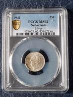 25 cent 1941 MS62 PCGS slab, Ophalen of Verzenden, Koningin Wilhelmina, 25 cent, Zilver