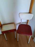 Vintage stoel, kastje met lade, ecru/rood, buisframe stoel, Ophalen, Gebruikt, Metaal, Eén