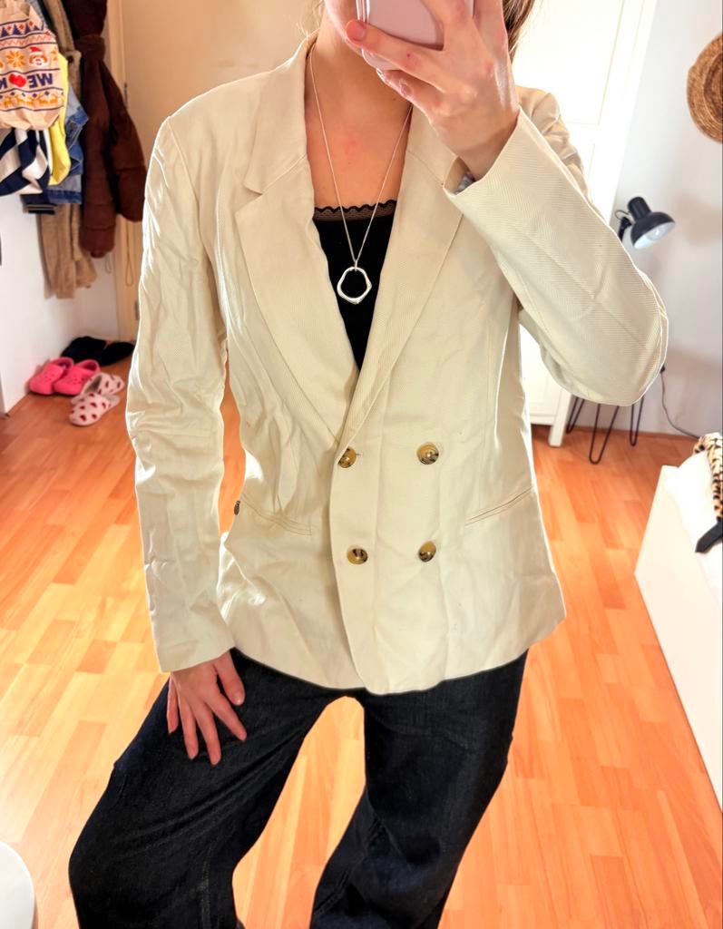 Scotch & Soda Beige Blazer - Maat L, Kleding | Dames, Jasjes, Kostuums en Pakken, Ophalen of Verzenden, Maat 42/44 (L), Beige