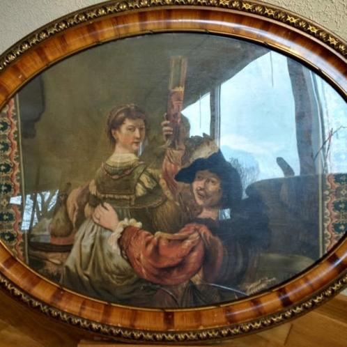 schilderdij  in mooie oude ovalen lijst voor stelende, Antiek en Kunst, Kunst | Schilderijen | Klassiek, Ophalen of Verzenden