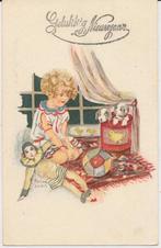 633B krullebolletje gelukkig met harlekijn-pop, hondjes 1930, Verzamelen, Ansichtkaarten | Themakaarten, Ophalen of Verzenden