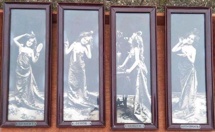 Antieke set van vier zintuiglijke prenten, Antiek en Kunst, Kunst | Tekeningen en Foto's, Ophalen of Verzenden