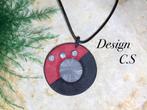 Leren ketting  met Design hanger Rood Zwart gevlamd grijs, Ophalen of Verzenden, Nieuw, Rood, Overige voorstellingen