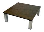 Vintage vierkante salontafel leisteen verchroomd design 60's, Gebruikt, 50 tot 100 cm, Vintage, 50 tot 100 cm