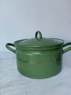 Groene Vintage Geëmailleerde pan met Deksel - Keukenprac, Ophalen of Verzenden