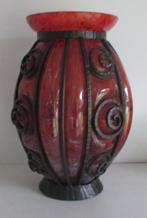 art deco Daum pate de verre vaas in smeedwerk Lorrain, Antiek en Kunst, Antiek | Glas en Kristal, Verzenden