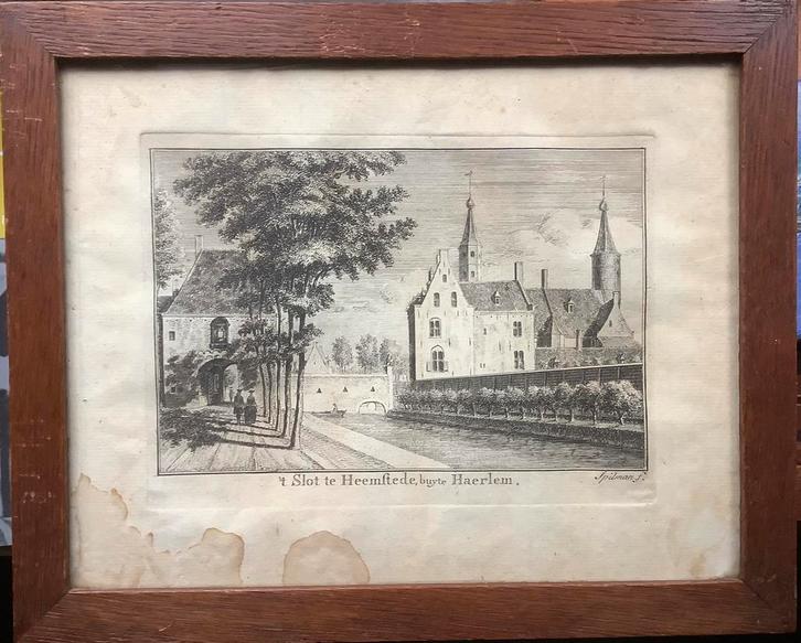 Haarlem, Heemstede, Oude Slot, kasteel, Spilman, antiek, Antiek en Kunst, Kunst | Etsen en Gravures, Ophalen of Verzenden
