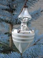 Vintage grote oude kerstbal tol zilver met witte deco, Diversen, Kerst, Gebruikt, Ophalen of Verzenden